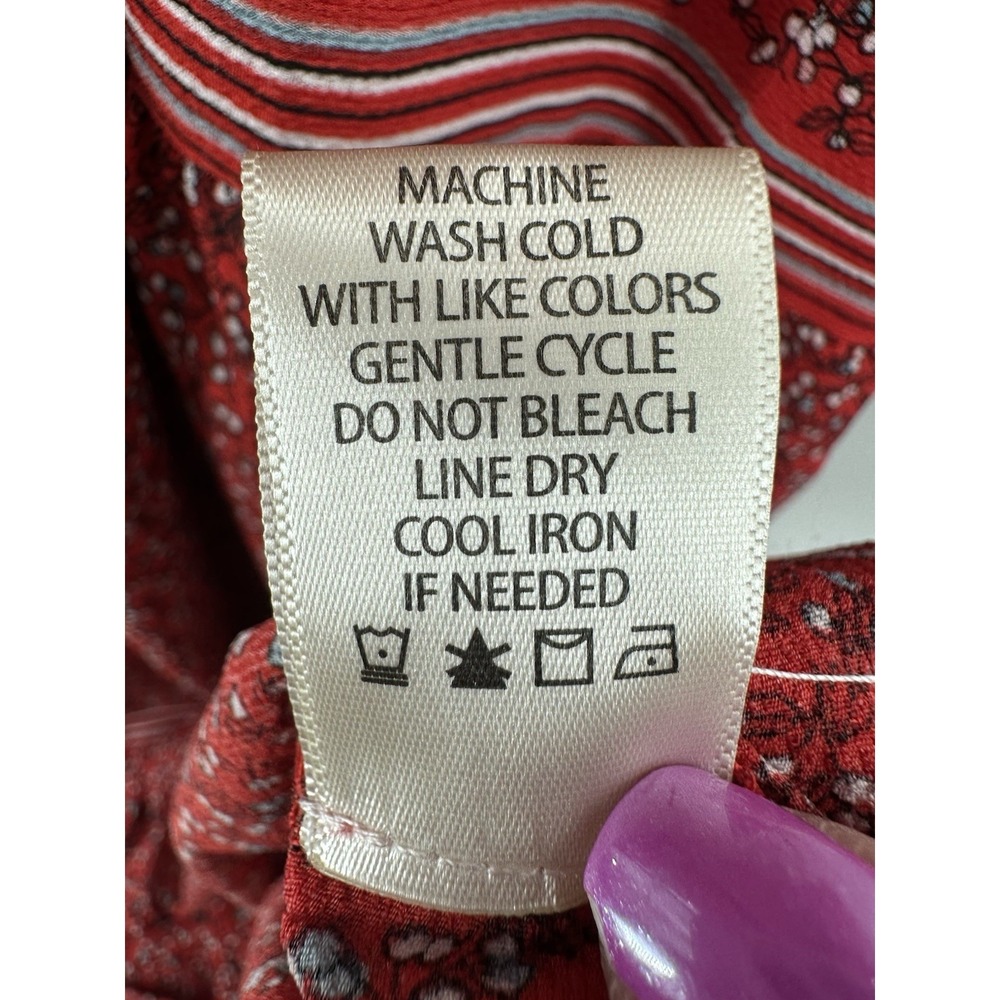 Max Studio Red Floral Boho Maxi Dress L Smocked Waist Tiered Cottagecore WW11 - Picture 12 of 13